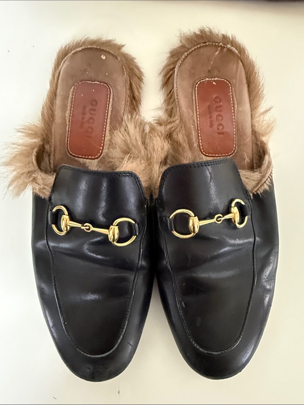 Gucci Black Leather Fur-Lined Horsebit Slipper Mules Size 6 - Picture 2 of 13
